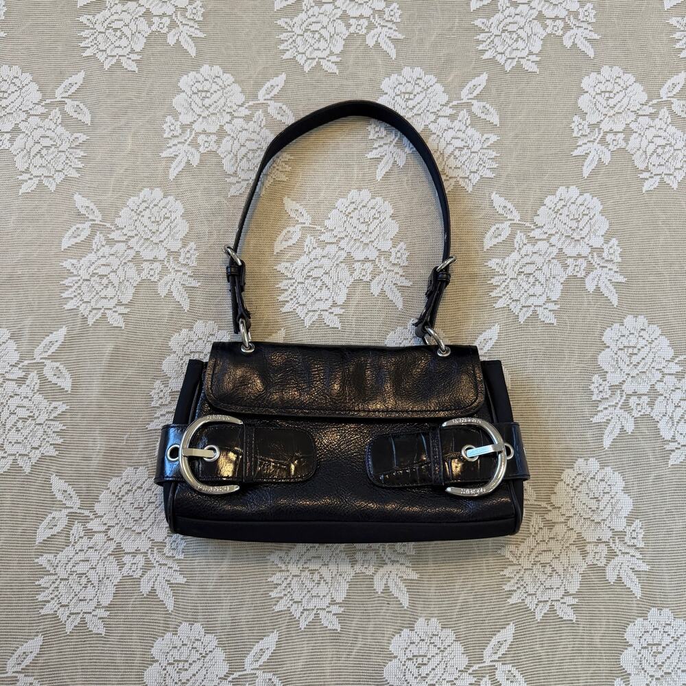 Vintage Franco Sarto Black Buckle Shoulder Bag